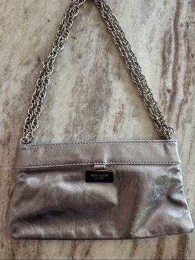 kate spade Silver Metallic Chain Shoulder Clutch